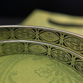 Gucci GG Engraved Vintage Open Cuff Silver Bangle