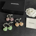CHANEL Color Heart CC Hoop Drop Earrings