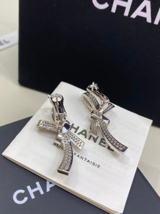 CHANEL Bellarienne Crystal Bow Stud Earrings