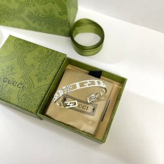 Gucci GG Interlocking Open Cuff Silver Bracelet
