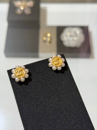 CHANEL Pearl Bloom Medallion CC Stud Earrings