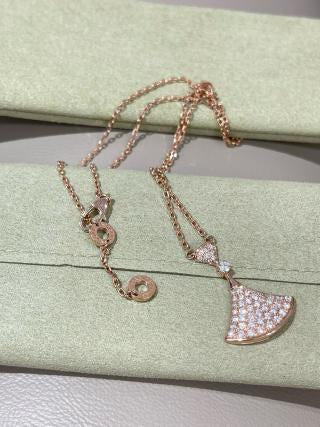 Bvlgari Rose Gold Crystal Fan Pendant Necklace – Elegant Luxury Jewelry