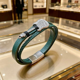 Gucci Interlocking G Leather Wrap Double Strand Bracelet