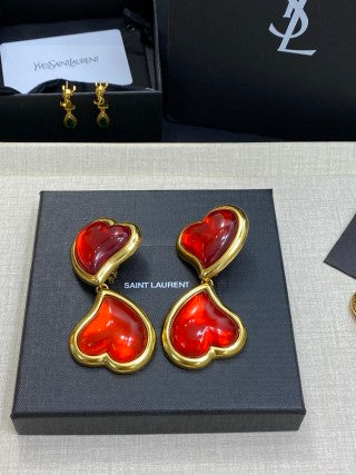 YSL Ruby Heart Enamel Clip-On Earrings
