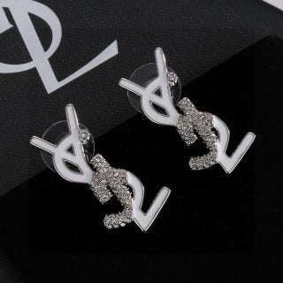 YSL Pavé Crystal Monogram Statement Earrings