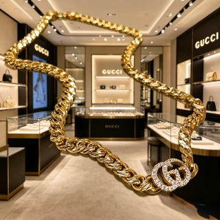 Gucci Interlocking G Crystal Double Chain Statement Necklace