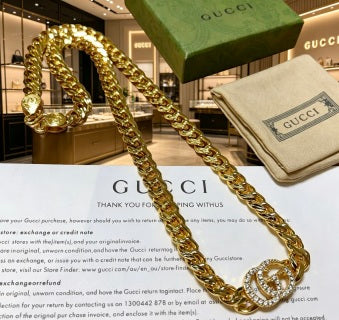 Gucci Interlocking G Crystal Double Chain Statement Necklace