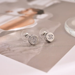 CHANEL Silver Medallion CC Mini Stud Earrings