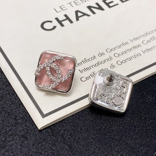 CHANEL Enamel Frame Square Stud Earrings