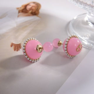 Dior Pink Enamel Pearl Medallion Stud Earrings