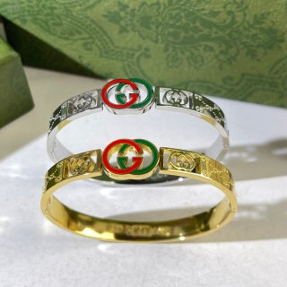 Gucci Interlocking G Web Stripe Oval Medallion Cuff Bracelet