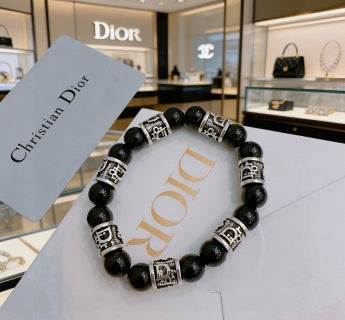 Dior Evelyne Obsidian Black Bead CD Charm Bracelet