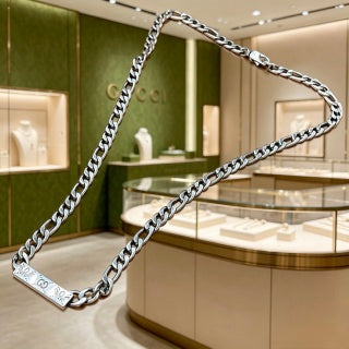 Gucci Engraved Logo Plate Cuban Chain Necklace
