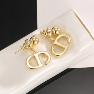 Dior Valentina Pearl CD Drop Hoop Stud Earrings