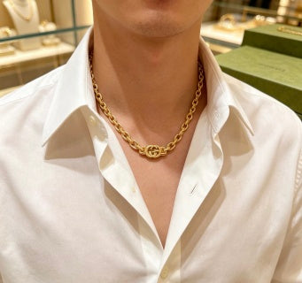 Gucci GG Double Ring Link Gold Chain Necklace