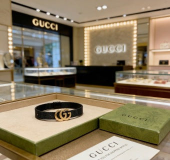 Gucci GG Interlocking Logo Black Leather Bracelet