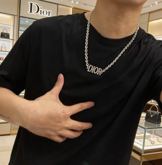 Dior Signature Silver Logo Chain Necklace