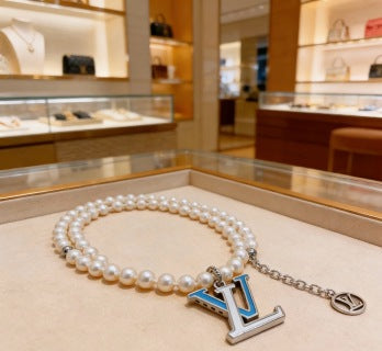 Louis Vuitton Pearl Letter Pendant Layered Necklace