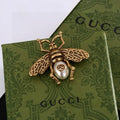 Gucci Bee Pearl Embellished Gold Brooch Pin