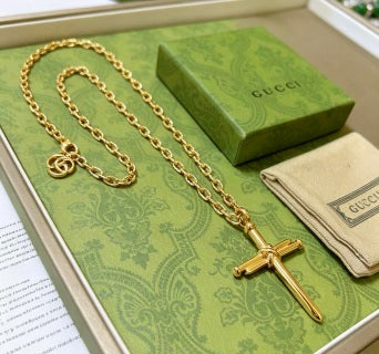 Gucci Cross Emblem Gold Chain Pendant Necklace