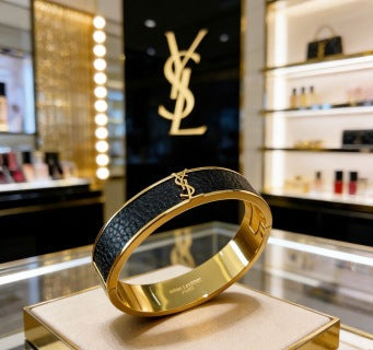 YSL Cassandre Noir Leather Cuff Bracelet