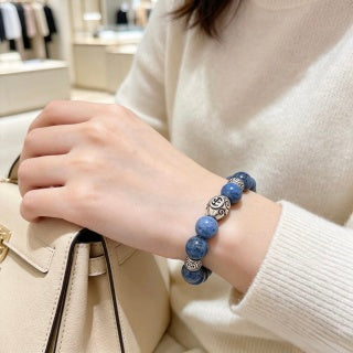 Gucci GG Blue Lapis Bead Silver Accent Bracelet
