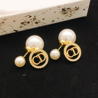Dior Lucienne Crystal Halo CD Pearl Stud Earrings