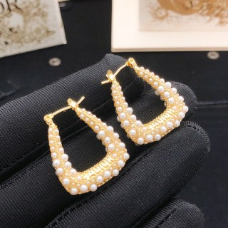 Dior Vellora Pearl-Trim J'Adior Frame Stud Earrings