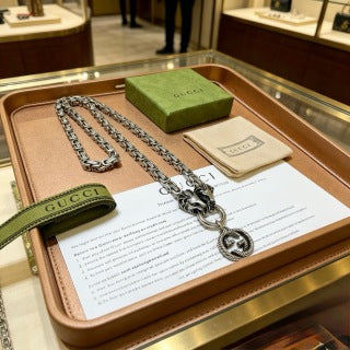Gucci Lion Head Interlocking G Medallion Necklace